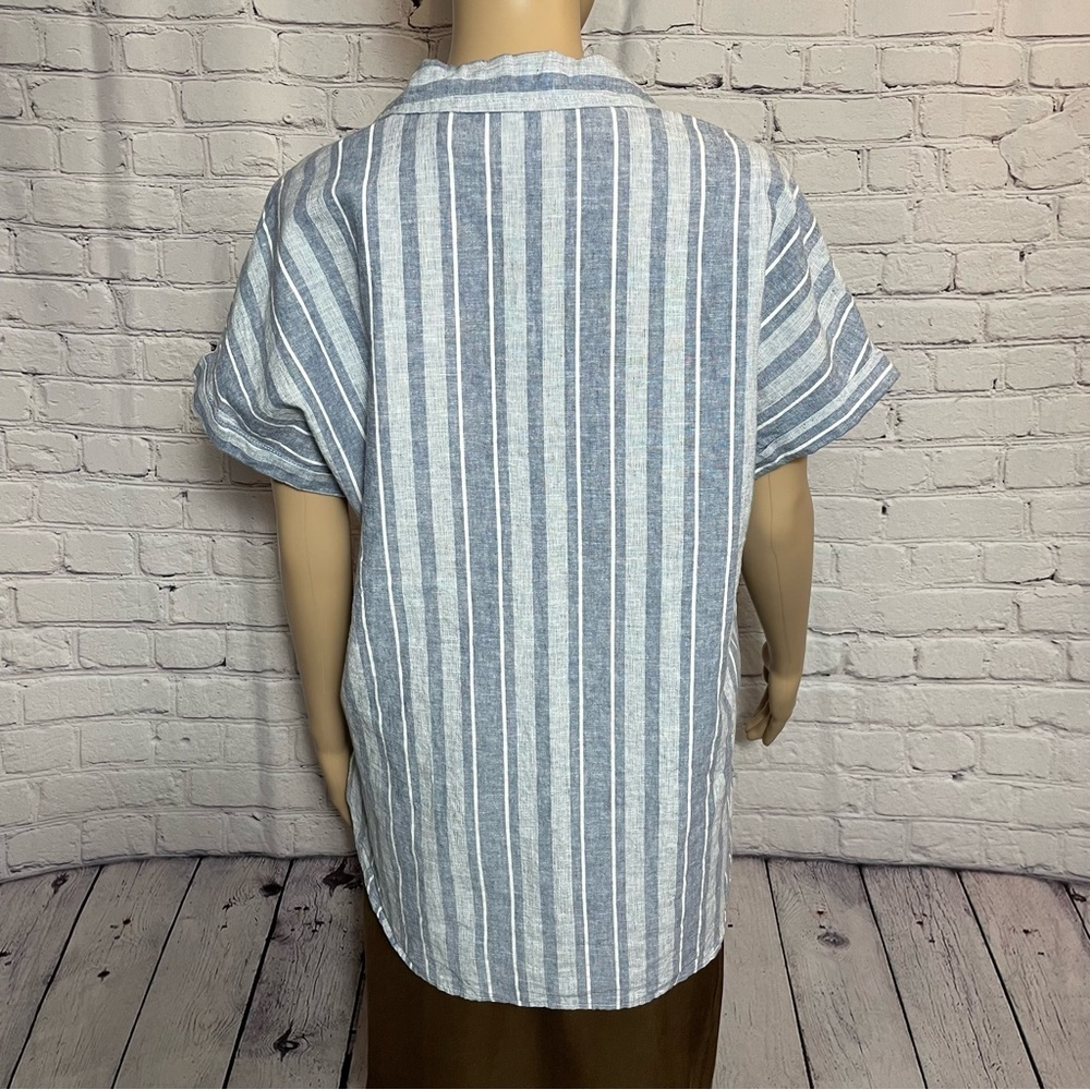 NWT New Sigrid Olsen Striped Linen Blend Blue Shirt Size S - Picture 6 of 9